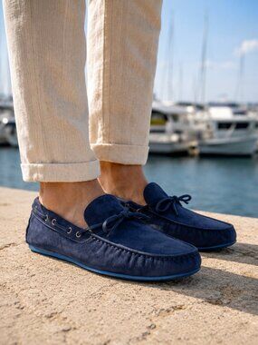 M Gemi Italian Navy Suede Driving Loafers Moccasins Mens 42 US 9